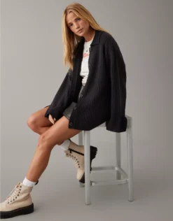 AE Collared Button-Front Cardigan